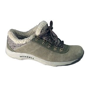 Merrell Kimori Chill olive brown faux sheep fleece lining hikers sz 8.5 women’s